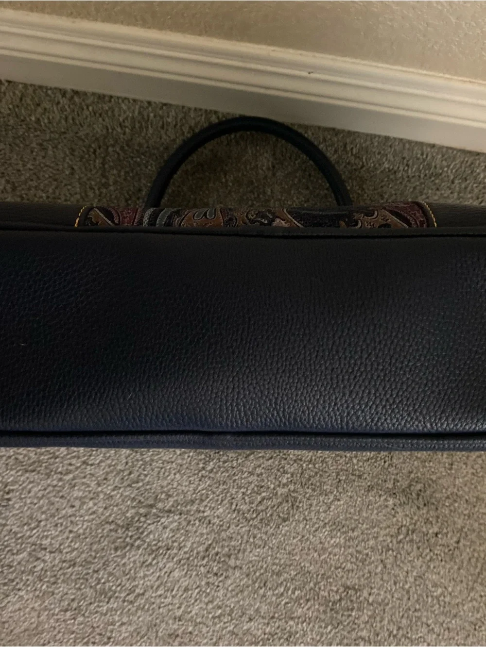 Robert Graham Navy Leather Laptop Bag with Paisley Accent